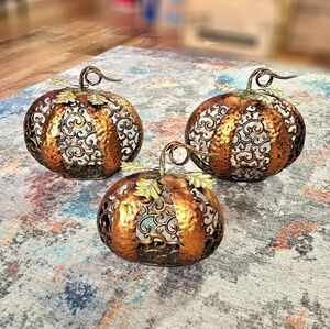 Decorative Metal Pumpkin Set - Copper and Green